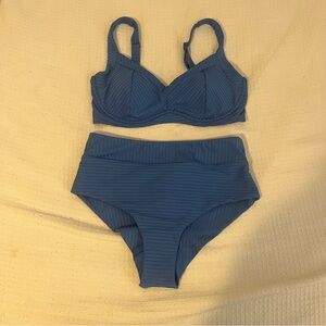 Blue Ribbed Bikini Set
